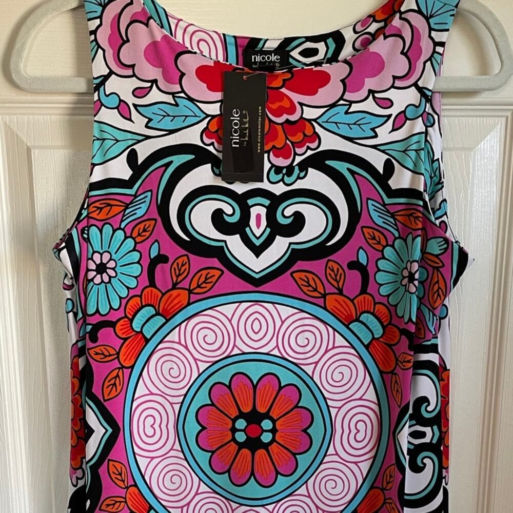 Nicole by Nicole Miller NWT Shift Dress Sleeveless Sz S Geometric Colorful Boho - Picture 2 of 7